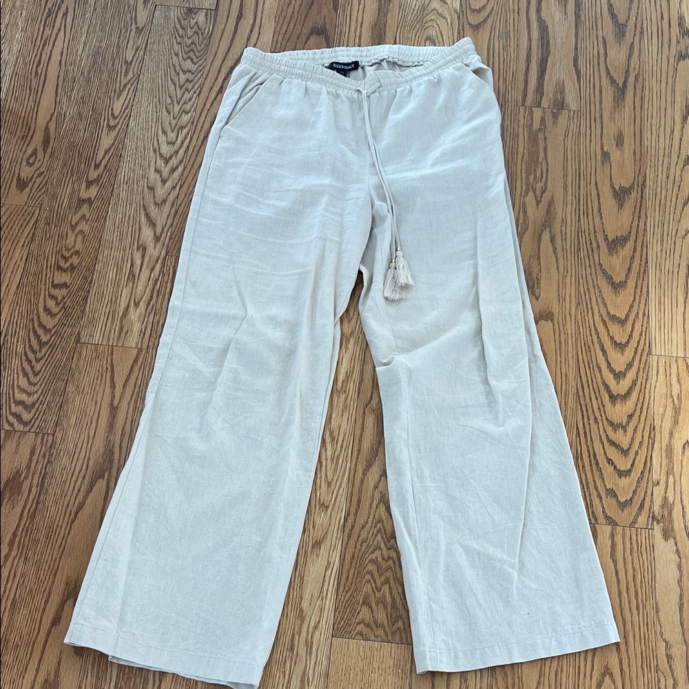 Ellen Tracy Linen Viscose Light Cream drawstring, pants, size medium